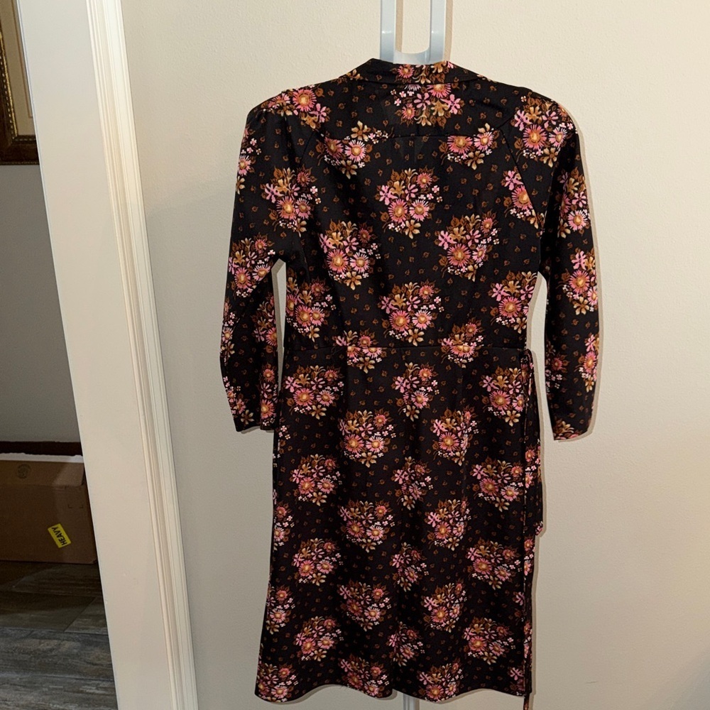 Vintage 60’s-70’s Floral Long Sleeve Dress - Black and Pink - Picture 5 of 8